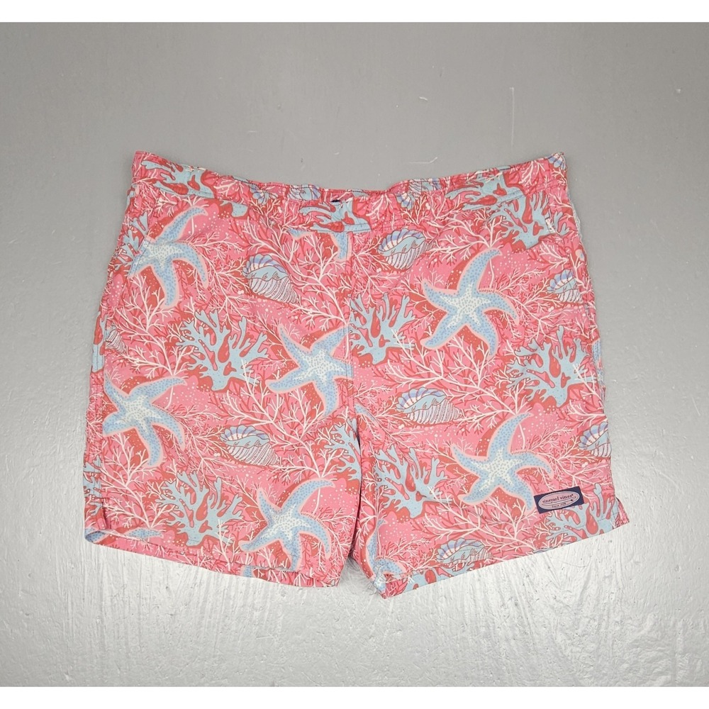 Vineyard Vines Swim Trunks‎ Shorts Mens Large 7" Pink Chappy Print Beach